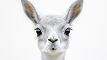 Enchanting portrait of a gentle white alpaca, radiating tranquility and allure photo