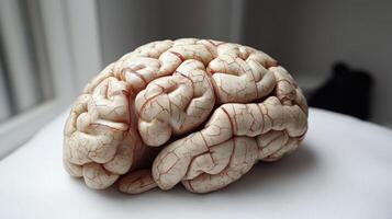 Close-up view showcases the remarkable structure and textures of a human brain in soft light photo