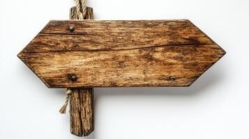 Weathered wooden signpost featuring a blank surface, ideal for navigating or decorating spaces photo