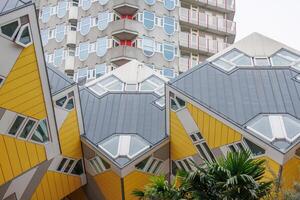 A building with many different colored triangles on it photo