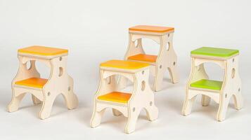 Colorful Wooden Children s Step Stools Two Step Design Natural Wood Bright Colors Kid s Furniture photo