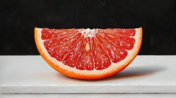 Still Life Oil Painting of a Juicy Red Grapefruit Slice on White photo