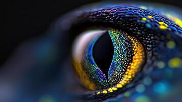 Vibrant Reptile Eye Close up Macro Photography of Scaled Skin and Iridescent Pupil photo