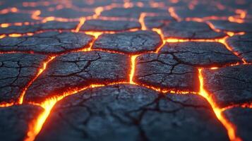 Glowing Lava Cracks in Dark Volcanic Rock Surface Texture photo