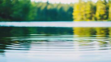Serene Lake Ripples Tranquil Water Surface with Blurred Forest Background photo