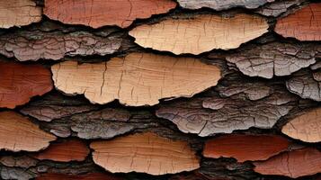 Detailed Close up of Peeling Tree Bark Texture with Rich Brown and Orange Hues photo