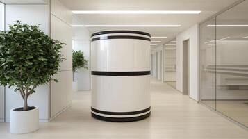 Modern Cylindrical Kiosk in a Contemporary Office Hallway photo