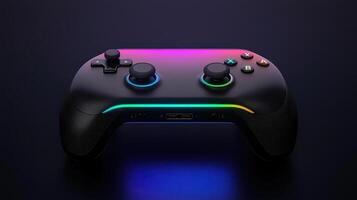 Modern RGB Gaming Controller with Colorful LED Lights Close Up Studio Shot photo