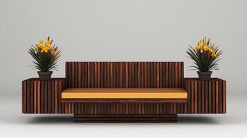 Modern Wooden Bench with Yellow Flowers Contemporary Minimalist Design Interior Design Element photo