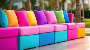 Colorful Modular Sofa with Bright Pillows Outdoor Setting Summer Vibes photo