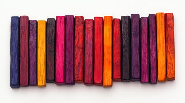 Vibrant Colored Wooden Blocks Arranged in a Row on White Background photo