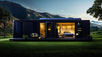 Modern Sustainable Tiny Home with Solar Panels Gym and Mountain View photo