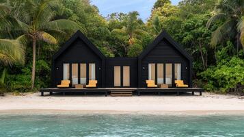 Luxurious Black Beachfront Cabanas Tropical Getaway Ocean View Island Paradise photo