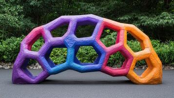 Colorful Abstract Hexagonal Playground Structure Outdoors in Park Setting photo