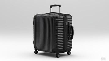 Stylish Black Carry On Suitcase with Grooved Design Rolling Wheels and Retractable Handle photo