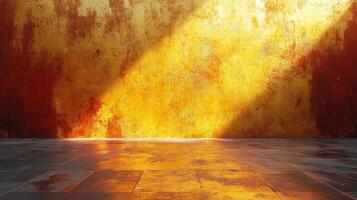 Sunlight casts a vibrant glow on a richly colored wall, creating an inviting atmosphere photo