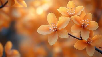 Delicate orange blossoms open gently to warm sunlight, bringing joy and tranquility to the scene photo