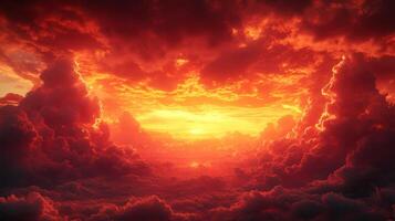 Sunset's bright colors blend with fluffy clouds, creating a breathtaking dusk atmosphere photo