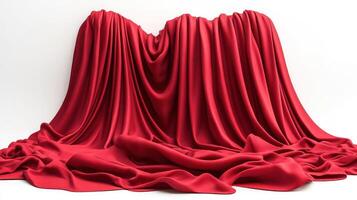 Soft crimson drapery flows in gentle waves, inviting touch and intrigue photo