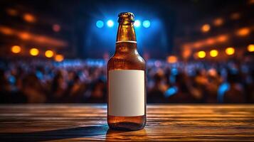 A cold bottle stands proudly on a table, surrounded by a lively crowd enjoying the event photo