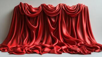 Luxurious red fabric flows elegantly, casting soft shadows in a serene, minimalist setting photo