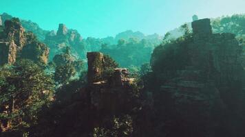 An aerial view of a mountain range with trees and rocks video