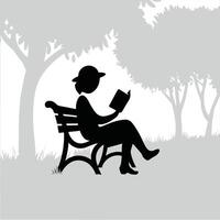 Silhouette of person reading a book on a park bench vector