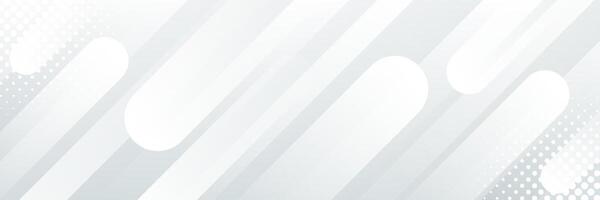 White-gray abstract dynamic banner background with halftone. Diagonal geometric shapes vector