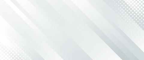 White-gray abstract dynamic banner background with halftone. Diagonal stripes texture vector
