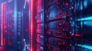 Illuminated Server Racks In A Modern Data Center photo