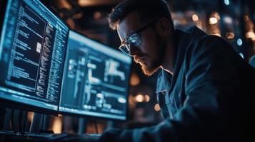 Programmer Working Late On Computer Code photo