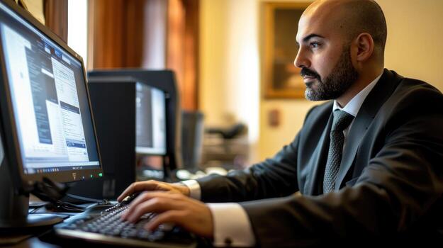 Businessman Working on Computer Programming Code photo