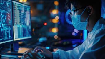 Programmer Working Late Night on Complex Code photo