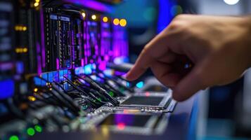 Hand interacting with advanced technological computer hardware photo