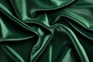 Luxurious Green Satin Fabric with Elegant Folds and Silky Texture photo