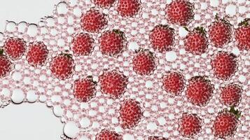 Fresh Strawberries Encased in Airy Bubbles A Unique Perspective on Nature's Bounty photo