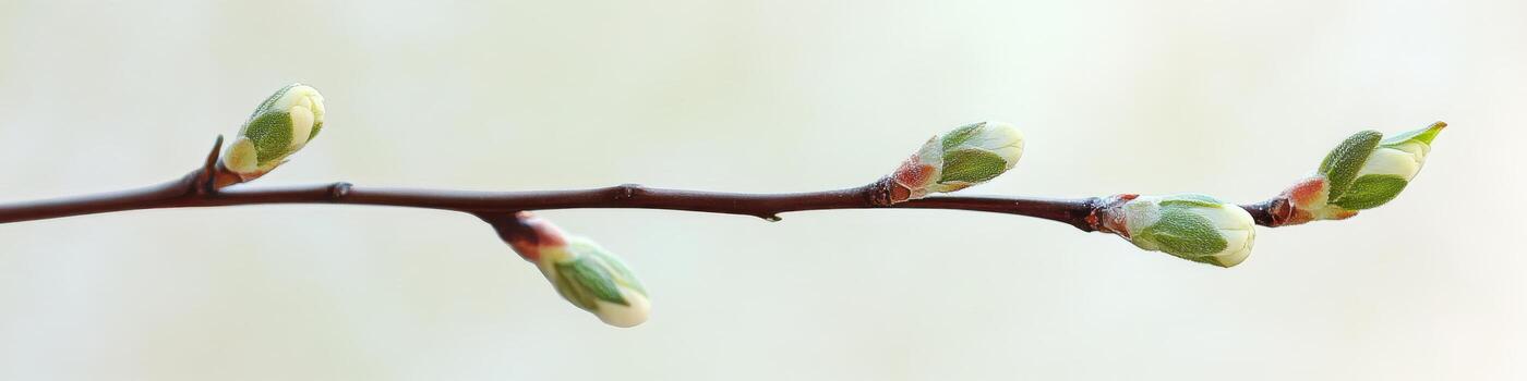 Budding branch with fresh green buds signifying renewal and growth in springtime photo