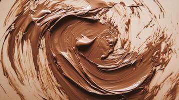 Rich swirl of smooth chocolate spread with textured surface patterns photo