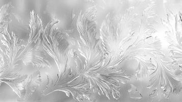Intricate ice frost pattern on window capturing natural winter details photo