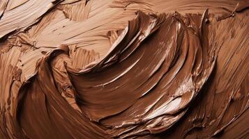 Rich swirl of smooth chocolate spread with textured surface patterns. photo