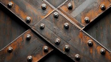 Rusty metal surface with industrial crossed beams and rivets design photo