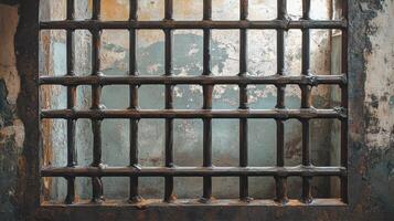 Close up view of iron prison bars symbolizing confinement and security concept photo