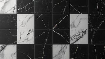Black and white marble pattern tiles with elegant veining for interior design concept photo