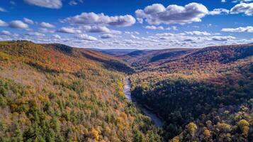 Autumn landscape with colorful foliage in mountain valley scene photo