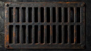 Rectangular metal grate with rust texture for industrial backgrounds photo