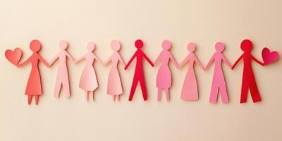 Colorful paper cutout figures holding hands as a symbol of unity and love concept photo