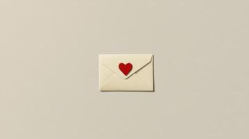 Minimalist beige envelope with red heart symbolizing love and communication photo