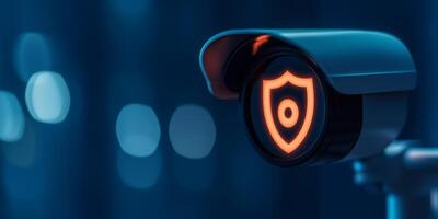 a security camera with a shield icon on it photo