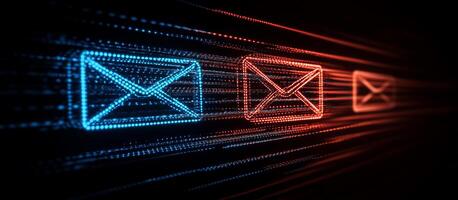 envelope icon amid dynamic digital background with glowing streaks, symbolizing fast communication photo