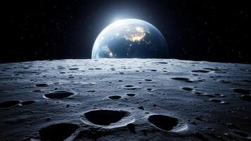 stunning view from the moon where you can see the earth and deep space photo